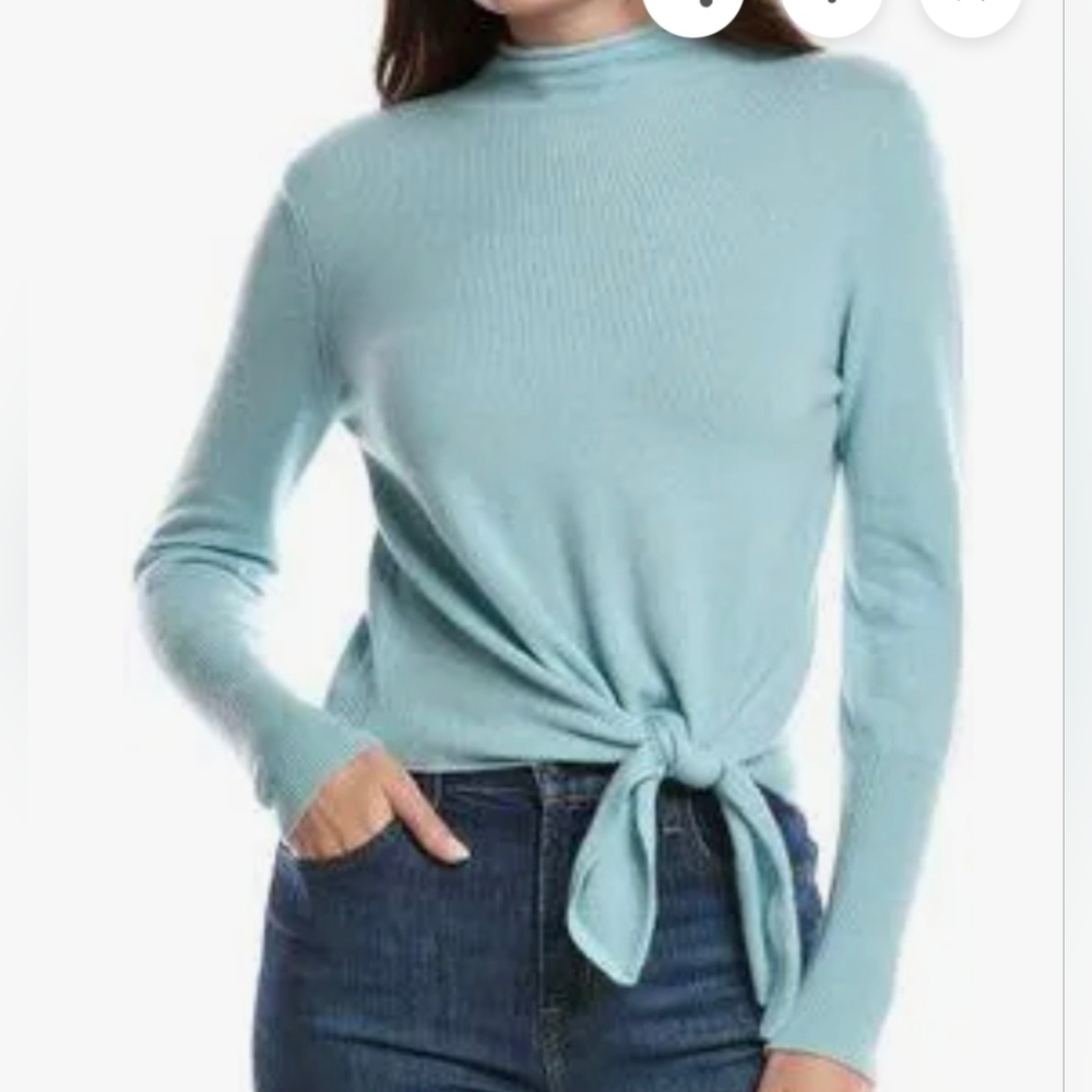 Forte Cashmere Tie Front Funnel Sweater
